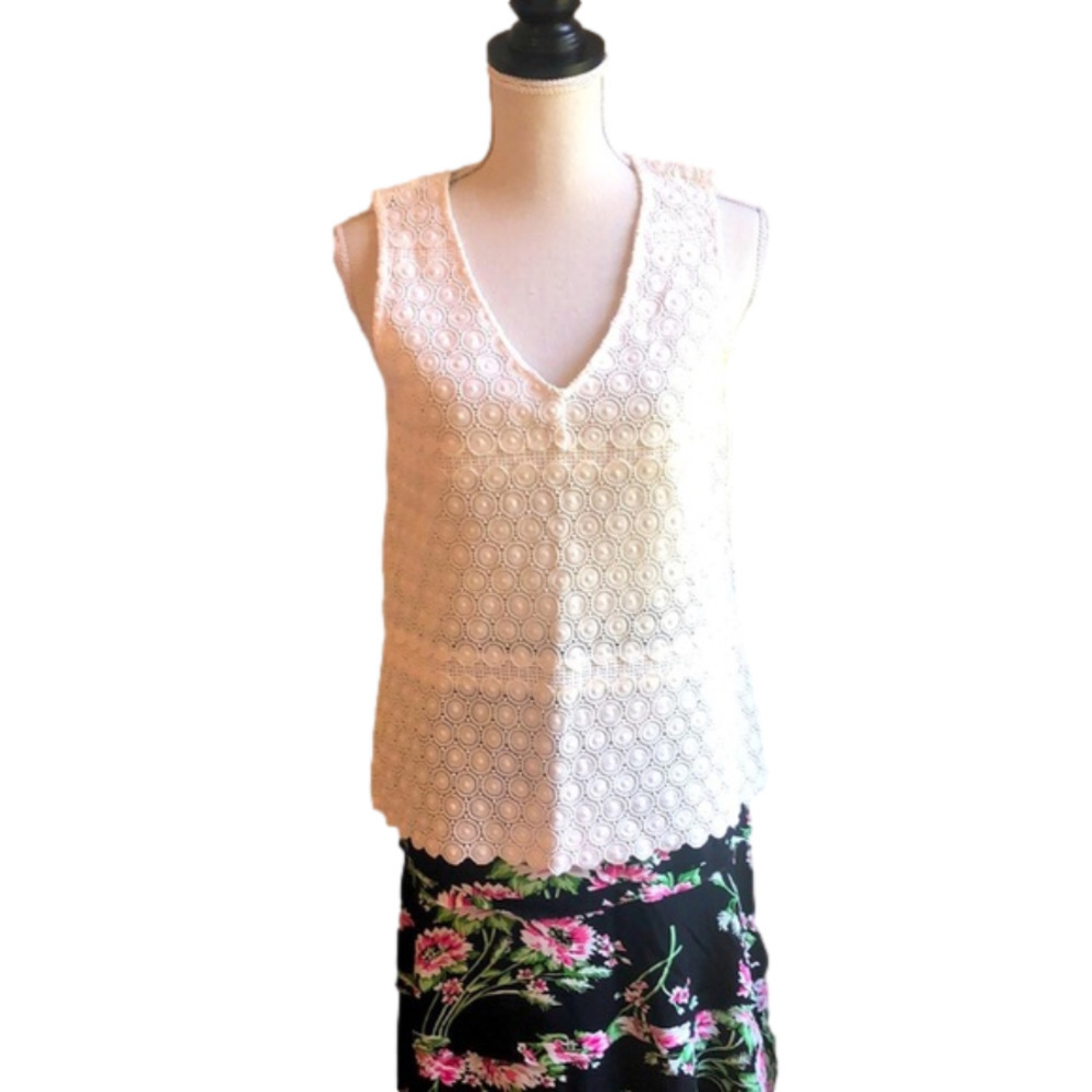 Banana Republic Sleeveless Lace Cotton Top In Off White Size Small